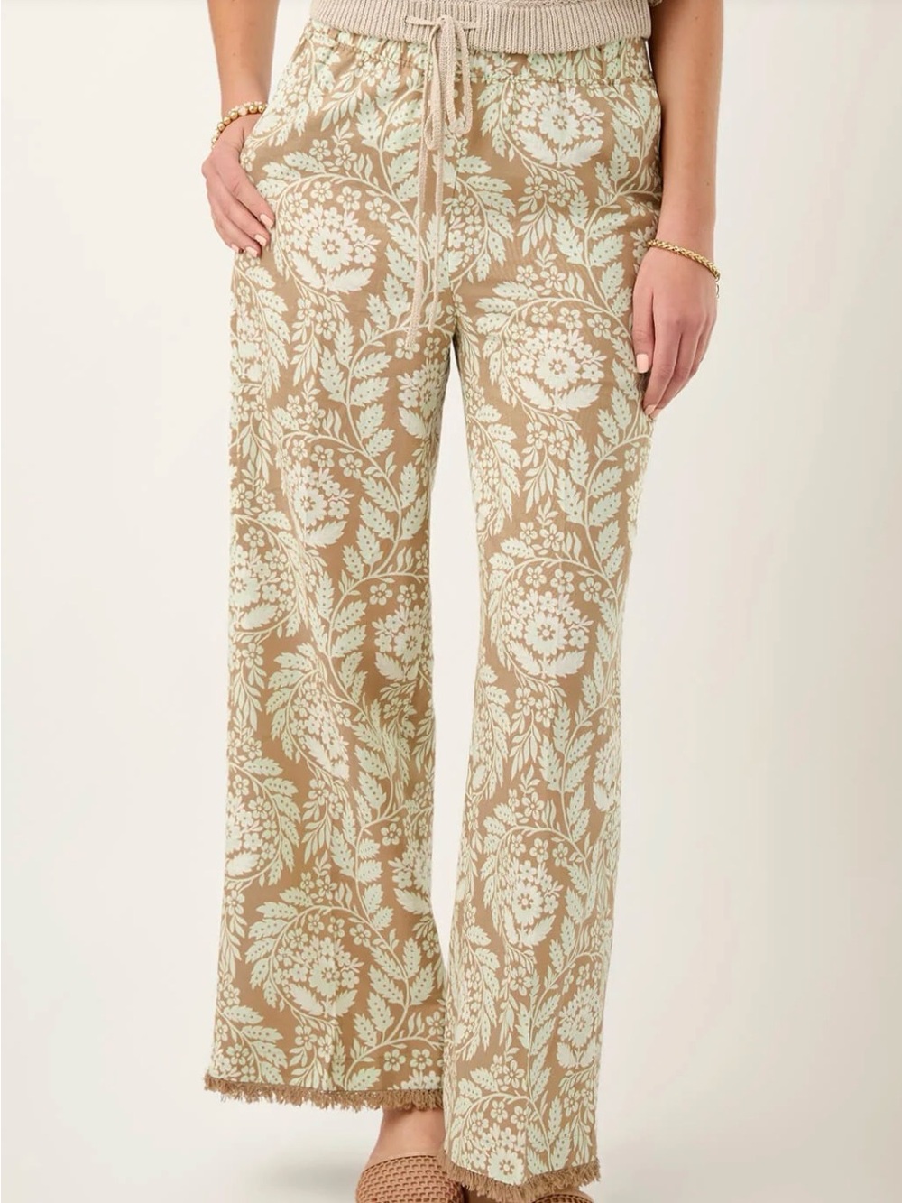 Spartina 449 Beige and Cream Wide-Leg Floral Print Pants